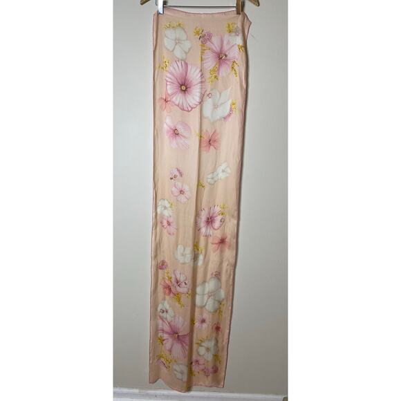 SALVATORE FERRAGAMO Vintage Silk Blush Pink Long Scarf Flowers Ladybug Bee Print - Picture 6 of 7